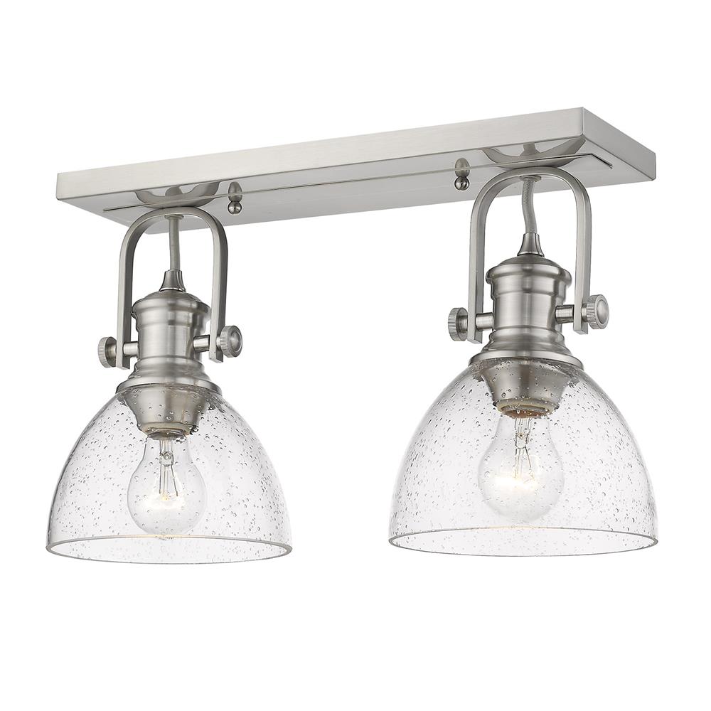 Golden Lighting 3118-2SF PW-SD Hines 2-Light Semi-Flush in Pewter with Seeded Glass